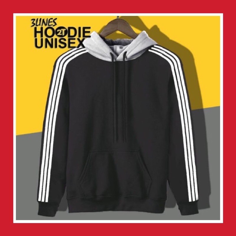 ÁO HOODIE♥️FREESHIP♥️ NỈ 3LINES PHỐI NÓN XÁM UNISEX - MÀU ĐEN | BigBuy360 - bigbuy360.vn