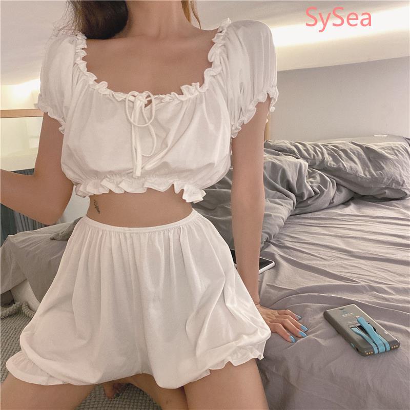 Bộ Đồ Ngủ Áo Ngắn + Quần Short Thời Trang Hè Quyến Rũ Cho Nữ