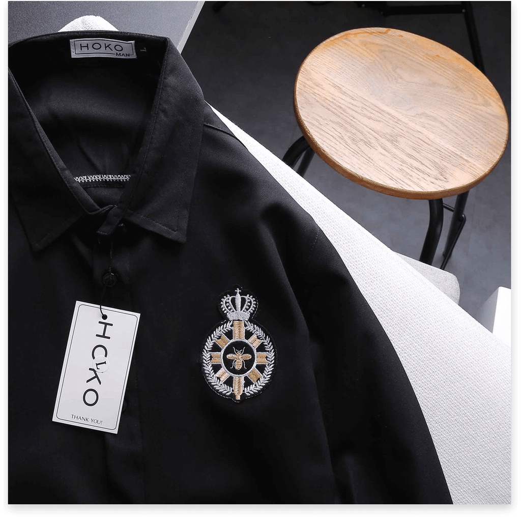 Áo sơ mi nam tay dài in thêu cực chất , siêu phong cách cho anh em KME FASHION