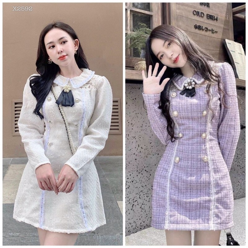 Đầm dạ nơ 2 màu