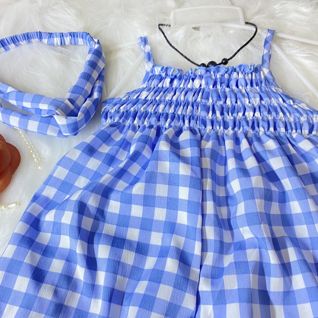 Set đồ thiết kế bé gái, bộ đồ bé gái bay caro xanh Thôi Nôi, Sinh Nhật 8-23kg Angel Baby Thời Trang Thiết Kế