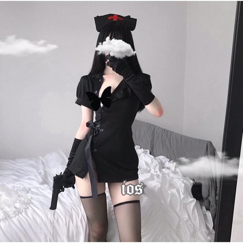 Đồ ngủ y tá sexy, set cosplay cô y tá gợi cảm kèm nón 3 màu hồng trắng đen dễ thương CICI BONITA CP43 ship hoả tốc HCM