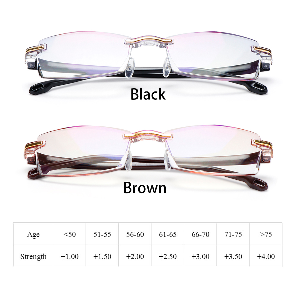 YVETTE Rimless Ultralight Computer Gaming Goggles Diamond-cut Readers Eyewear Reading Glasses