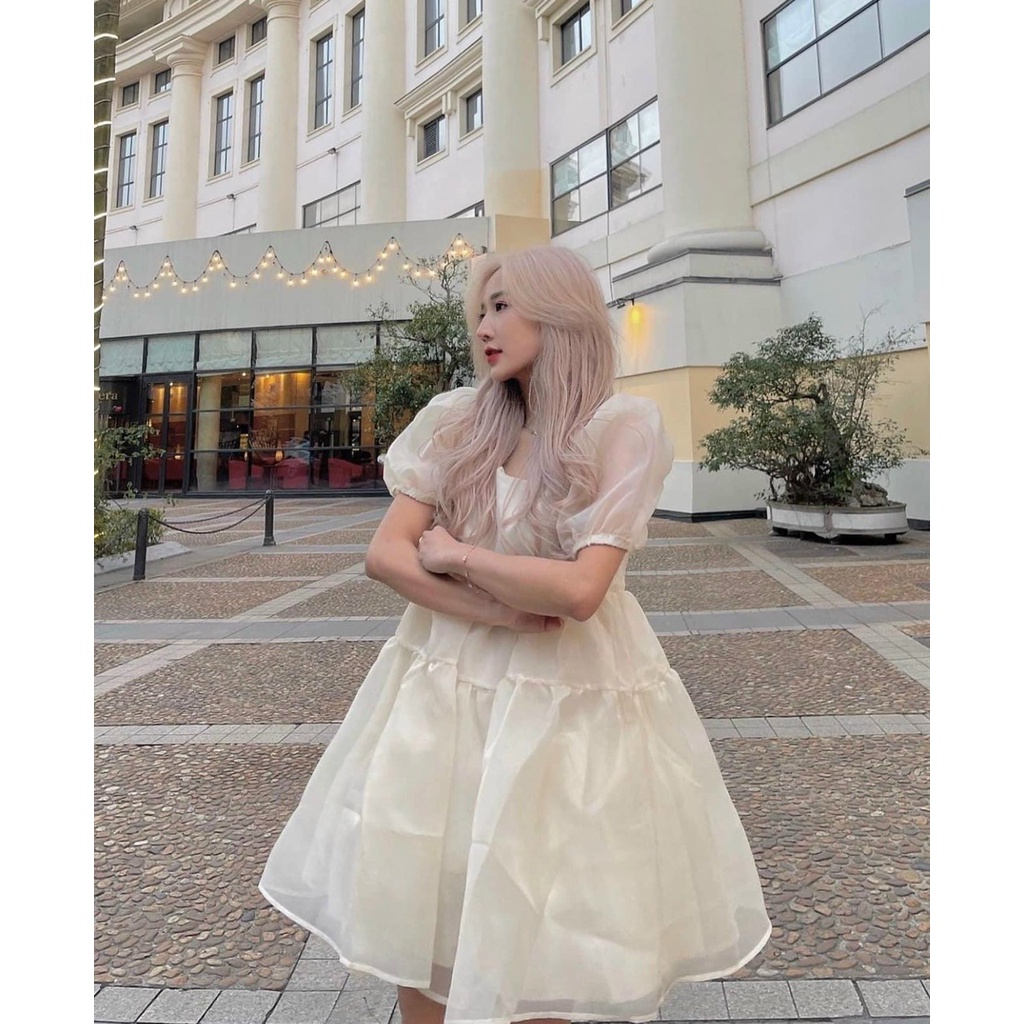 Váy công chúa tay ngắn dáng xòe chất voan tơ phong cách nàng thơ dành cho nữ có ảnh thật | BigBuy360 - bigbuy360.vn