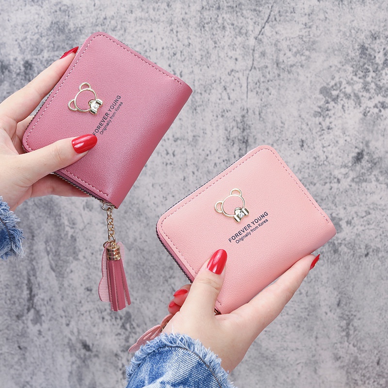 2022 new new small wallet ladies short bear zipper large capacity mobile phone bag hundred fashion clutch