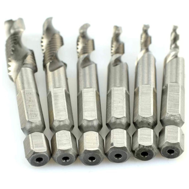 kool  6pcs M3-M10 Screw Tap Drill Bits HSS Taps Countersink Deburr Set Metric Hex