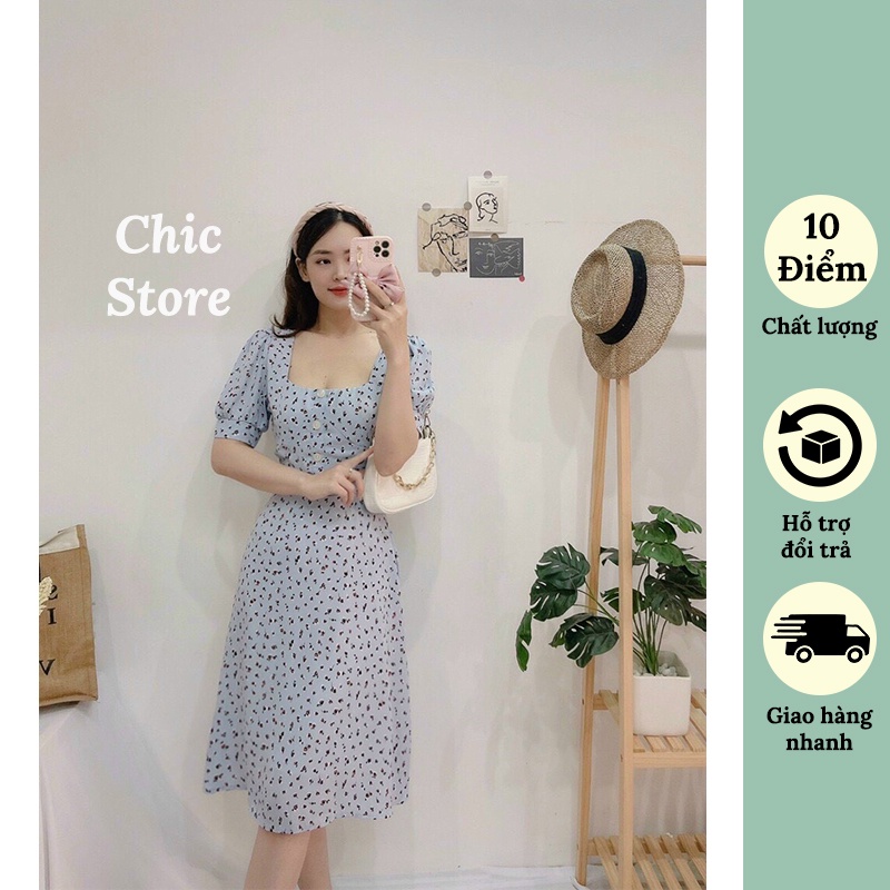 Đầm hoa nhí công sở dáng dài thanh lịch có thể mặc đi tiệc, đi biển Đầm váy thiết kế Chic.Store