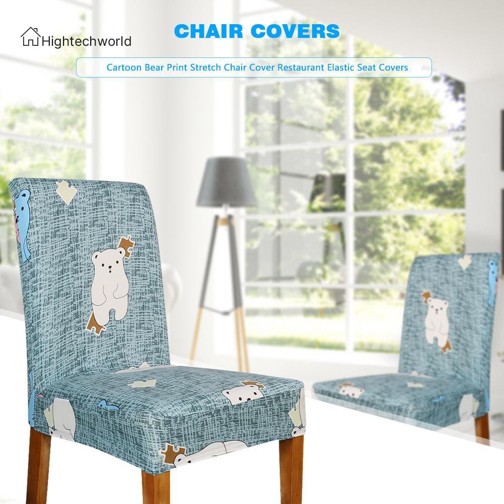 Hightechworld Cartoon Bear Printed Stretch Chair Cover Restaurant Elastic Seat Covers