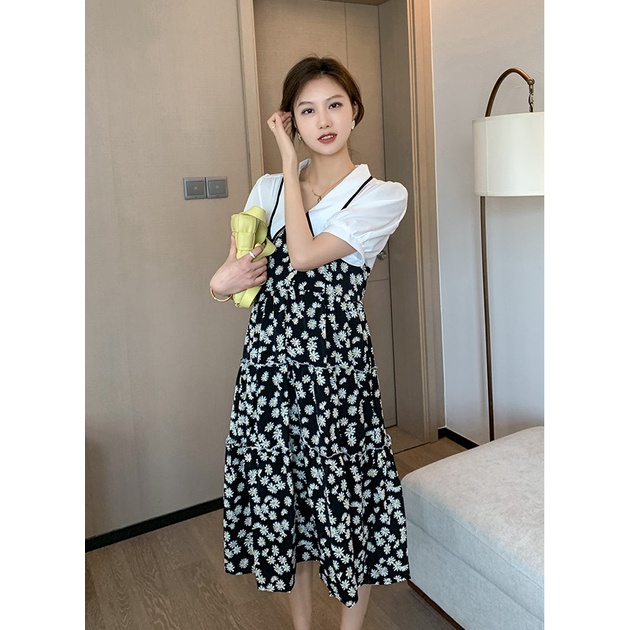 Váy đầm bầu sơ mi phối hoa nhí thiết kế cho mẹ bầu công sở, dự tiệc lịch sự trẻ trung mới mùa hè thoáng mát