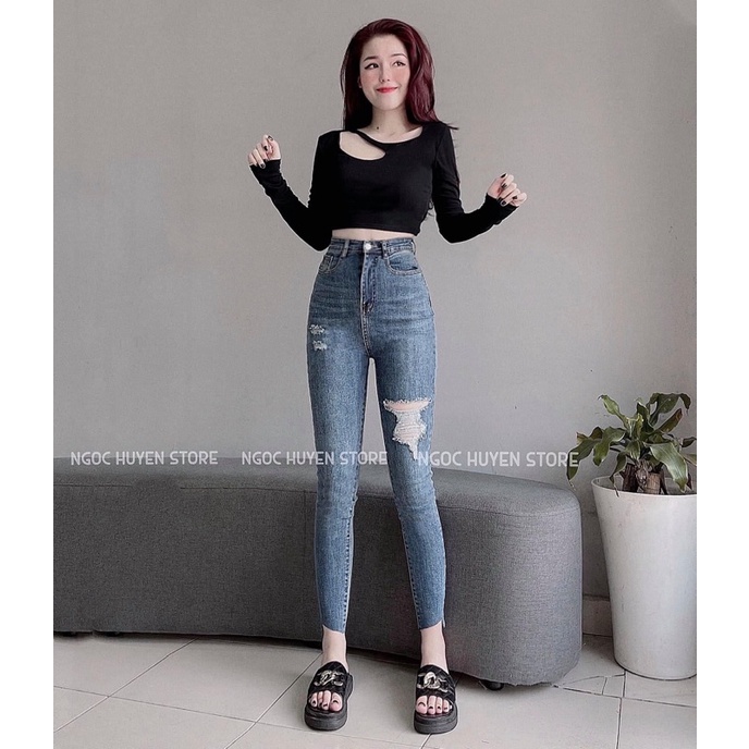 Quần jean ôm skinny co giãn tốt lưng siêu cao hình thật kèm video