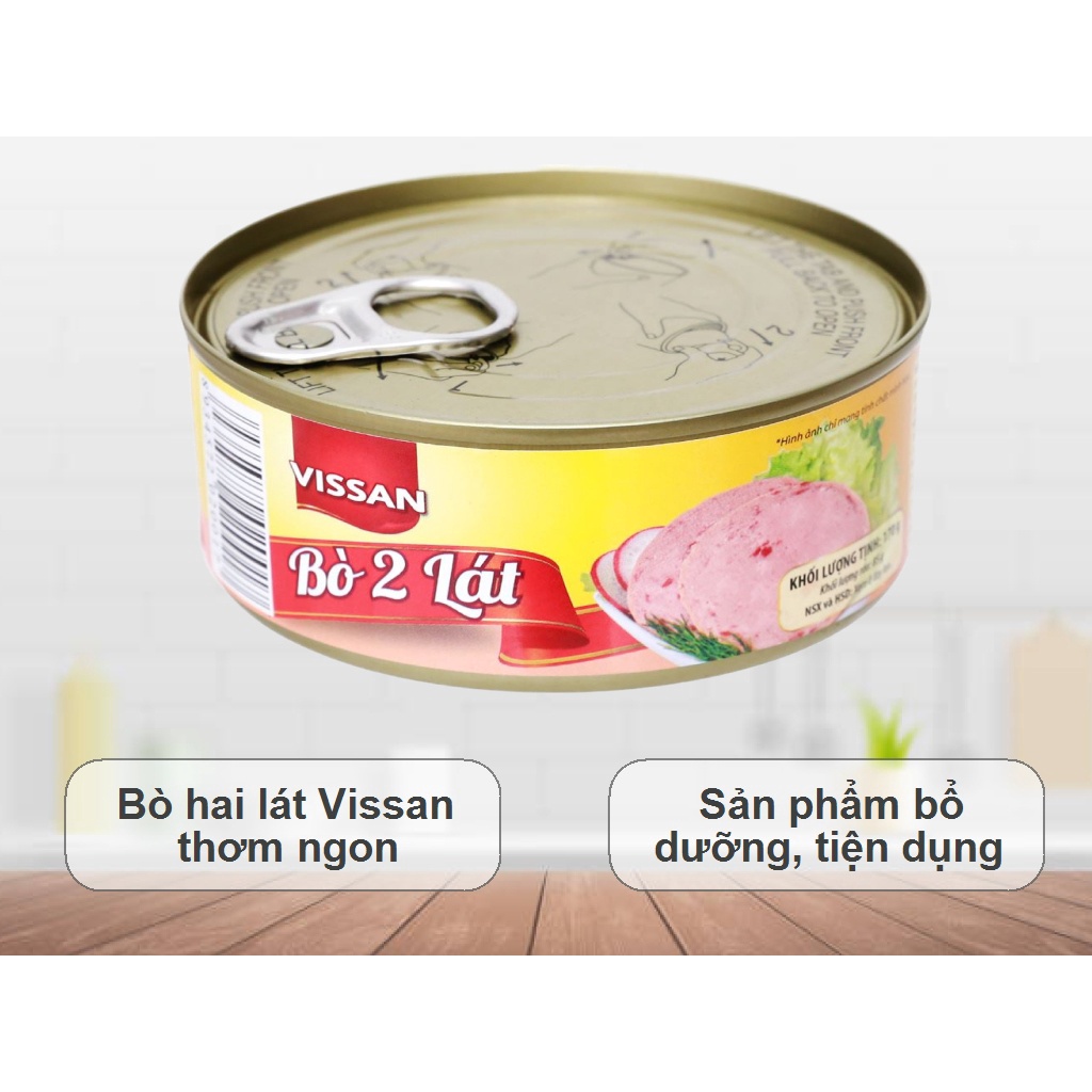 Bò hai lát/Pate thịt heo Vissan hộp