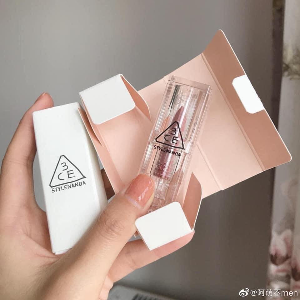 Son Thỏi Lì 3CE Vỏ Trong Suốt Cho Làn Môi Mịn Màng Ẩm Mượt 3.5g { BEBEAU SKIN } Son 3CE Clear Layer Vỏ Vân Đá