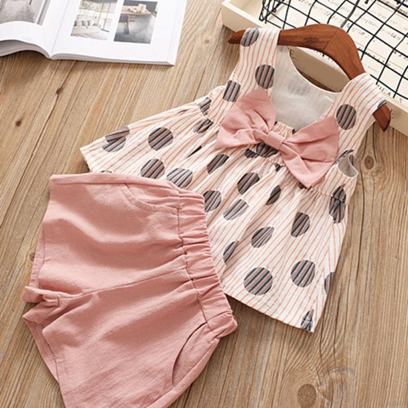 Set áo sát nách chấm bi và quần short xinh xắn thoải mái cho bé gái