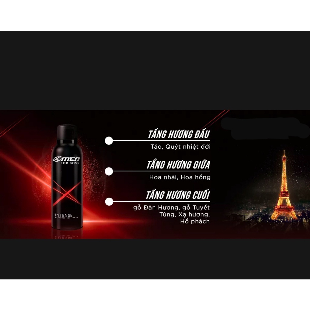 Xịt khử mùi X-Men For Boss Intense - Mùi hương trầm đầy nội lực 150ml