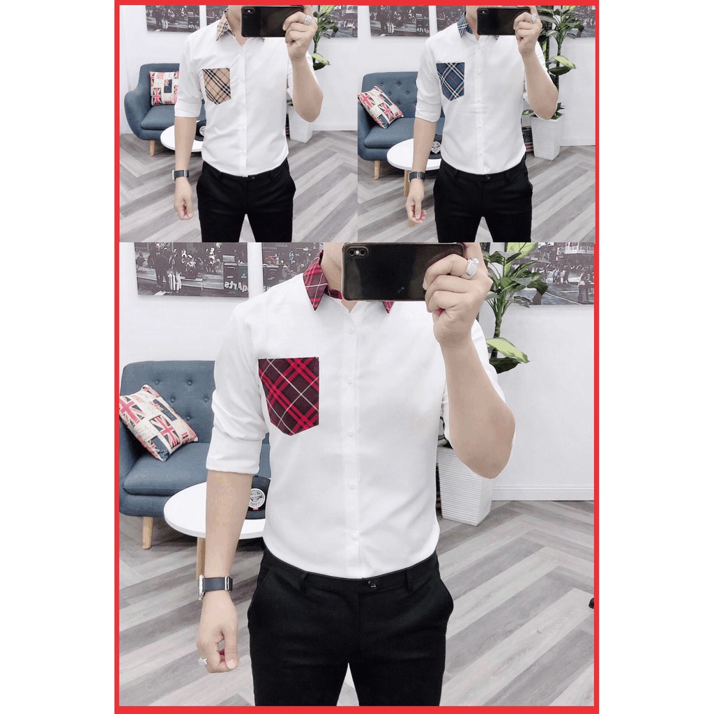Áo sơ mi nam trắng dài tay kate lụa mẫu mới phối viền hàng cao cấp AHFASHION | BigBuy360 - bigbuy360.vn
