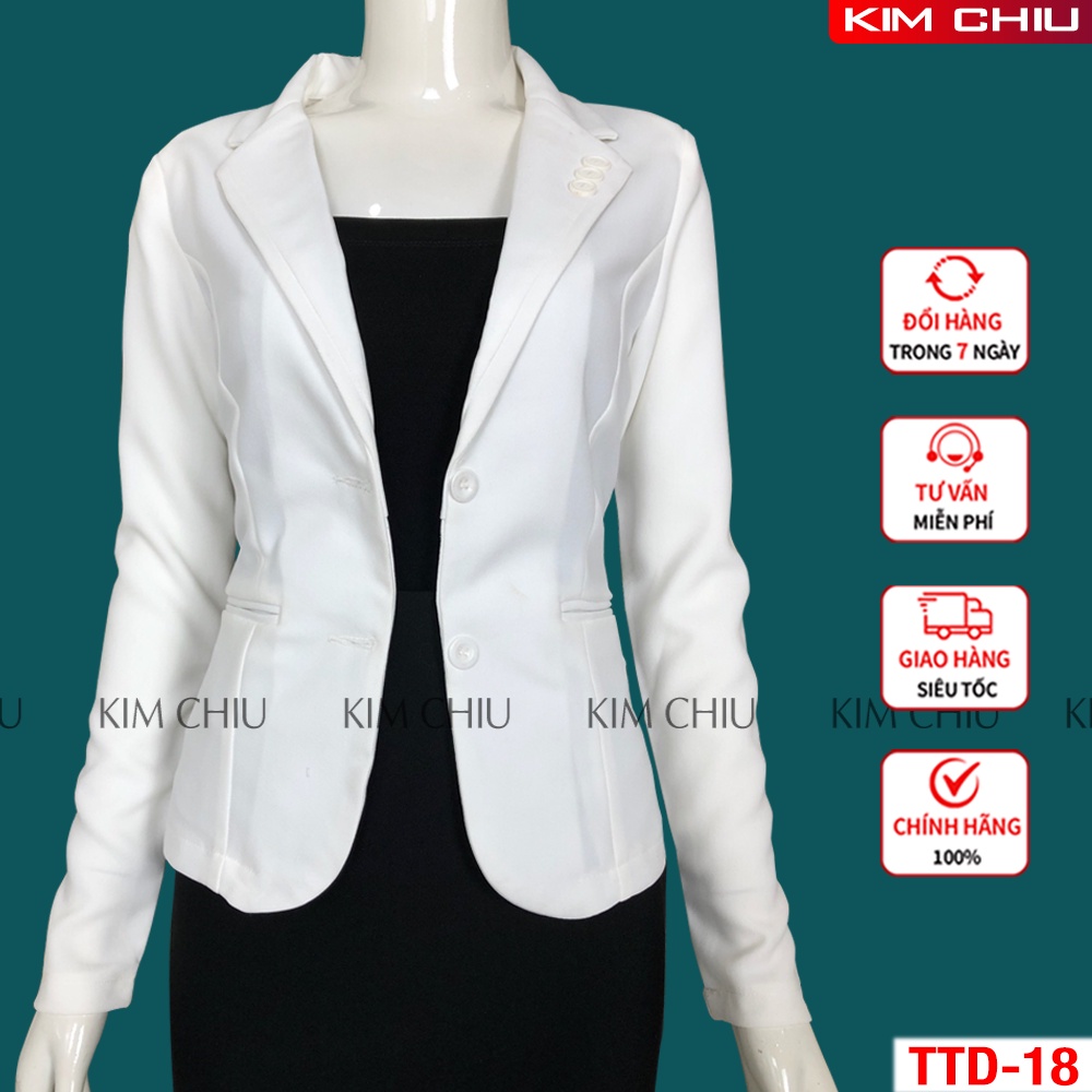 Áo Vest nữ công sở cao cấp Kim Chiu phối viền, vải tuyết mưa tay dài Form đẹp từng đường kim mũi chỉ VTD-18