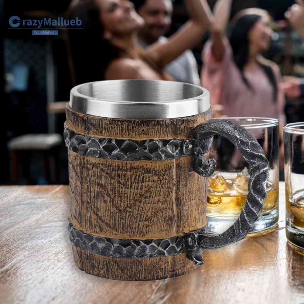 Cốc Uống Bia / Cà Phê Bằng Thép Không Gỉ Hai Thùng Nhựa Resin Cổ Điển Trang Trí Quán Bar [Crazymallueb.V