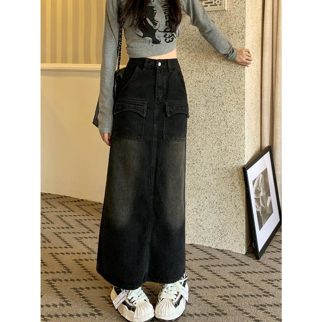 62385 Chân Váy Denim Dài Vừa Vặn Có Túi Phía Trước