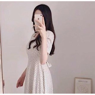 Đầm bi trắng cột nơ