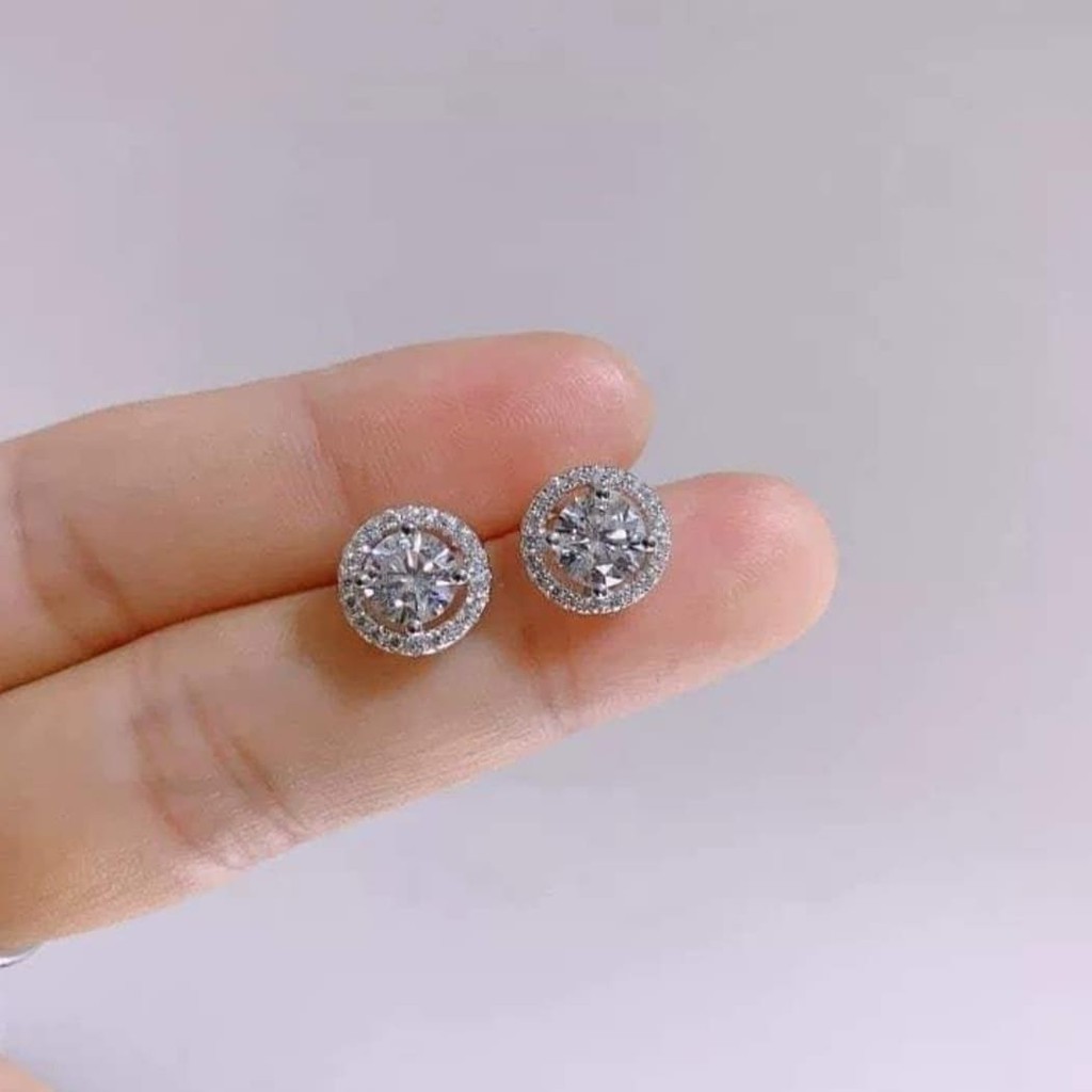 Khuyên Tai bạc Ý 925 viền đá phong cách hàn quốc