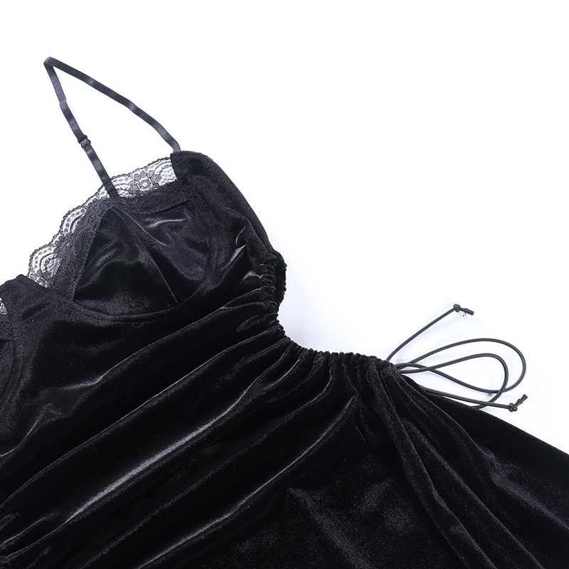 DUNEA Đầm chữ A 2 dây thiết kế hở lưng phối ren thời trang quyến rũ cho nữ