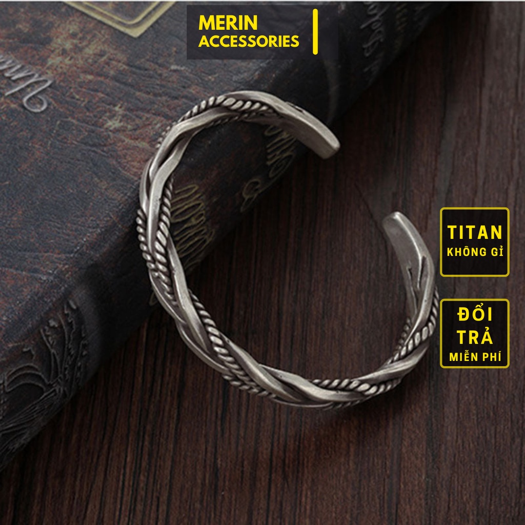 Vòng Tay Nam Lắc Tay Unisex Thời Trang Đeo Tay Nam Nữ Basic Merin Accessories Màu Bạc Đen Titan - Vòng Weave