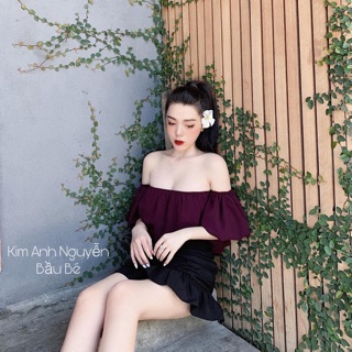 SET TRỄ VAI ĐỎ MIX CHÂM VÁY  ĐEN RÚM