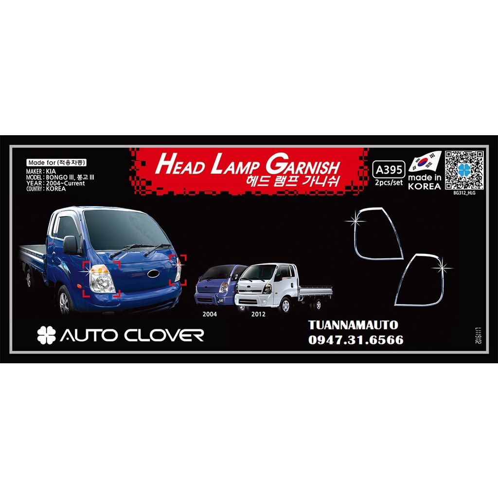 [HN] Ốp mạ xi Inox Viền Đèn Pha Xe Tải KIA K200, K250, K100, Bonggo -Hàng Auto Clover Hàn Quốc