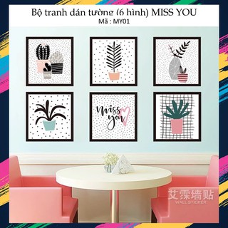 Decal dán tường khung tranh nghệ thuật bộ 6 hình 90cm*60cm PVC chống thấm nước