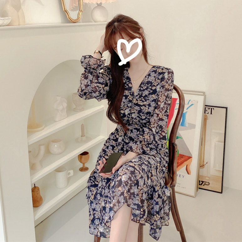 Đầm SUXI dài tay cổ chữ V thời trang Hàn Quốc dành cho nữ