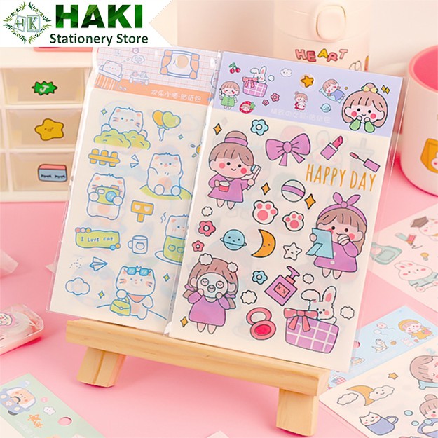 Sticker cute hoạt hình dễ thương HAKI, hình dán cute 4 tấm sticker trang trí sổ đáng yêu giá rẻ ST14
