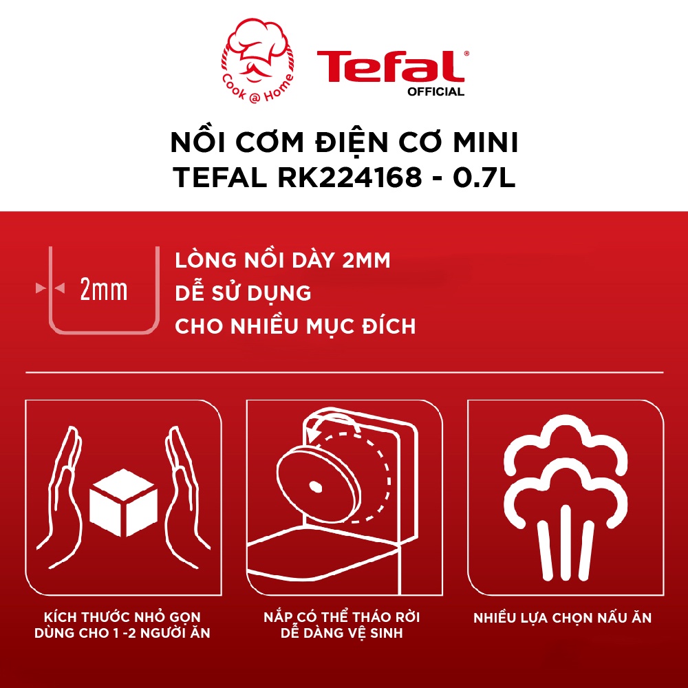 Nồi cơm điện cơ mini Tefal RK224168 – 0.7L, 300W