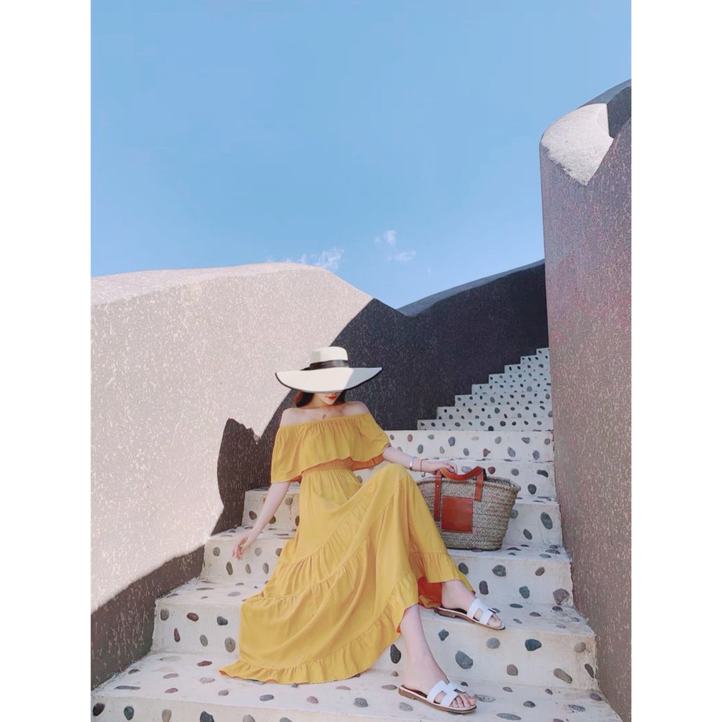 Váy Maxi Tầng Trễ Vai Vàng Chanh Cực Hot | BigBuy360 - bigbuy360.vn