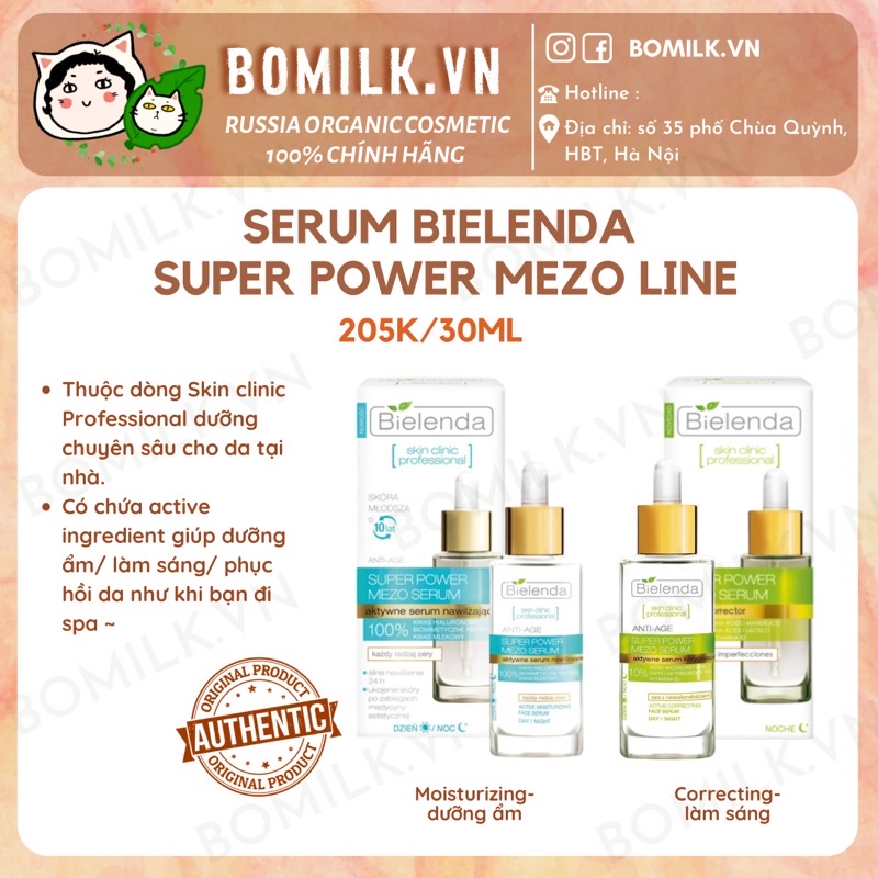 Serum Bielenda Super Mezo Dưỡng ẩm/ Mờ thâm làm sáng da