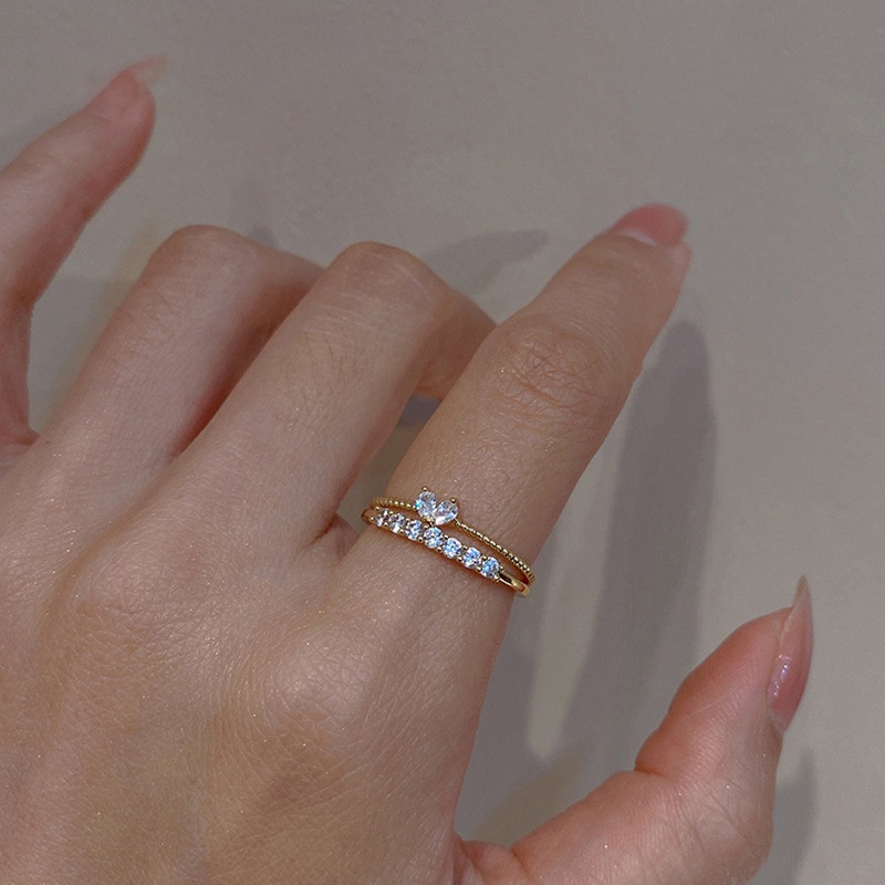 Nhẫn Hở Mạ Vàng 14K Đính Đá Zircon Hình Trái Tim Đơn Giản Phong Cách Hàn Quốc