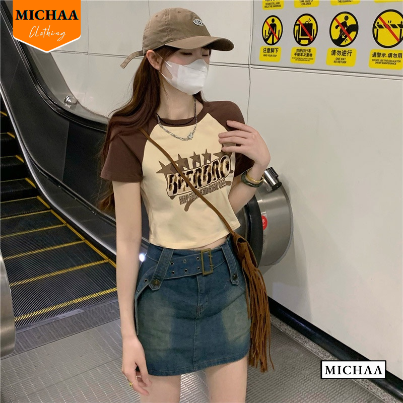 Áo Croptop Nữ Cổ Tròn Tay Ngắn BEER BRO Đẹp Ôm Body, Áo Thun Croptop Kiểu Sexy Chất Thun Borip - MICHAA CR60