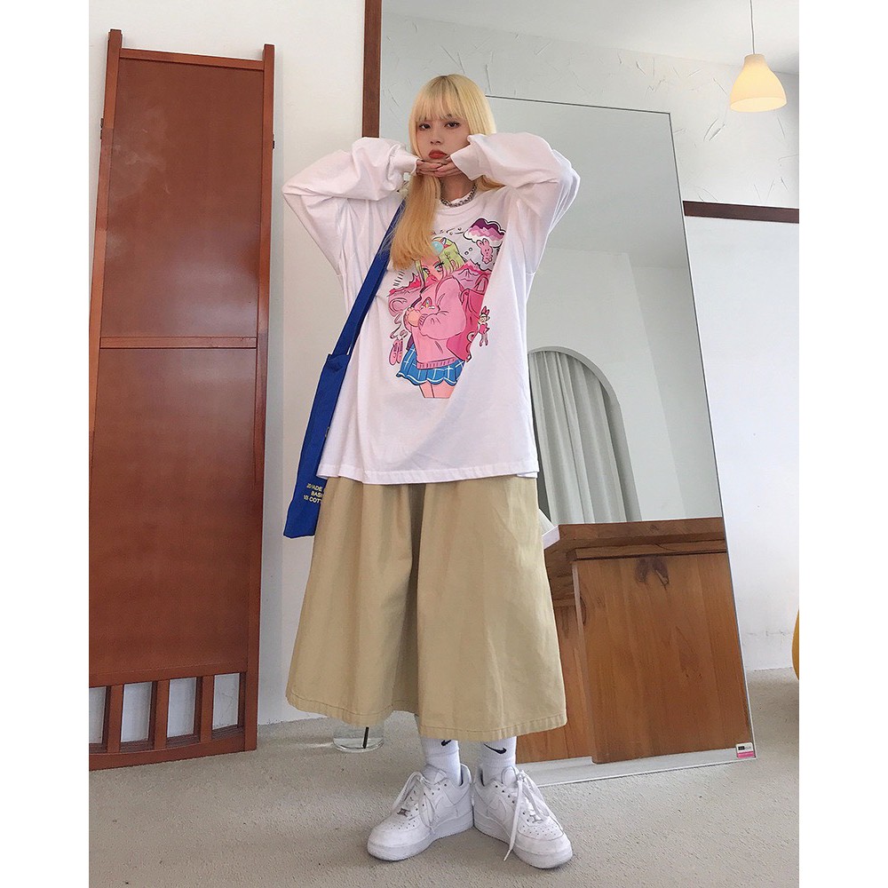 Áo thun tay dài form rộng GIRL NEKO.SG, Áo thun Streetwear Ulzzang SWT71