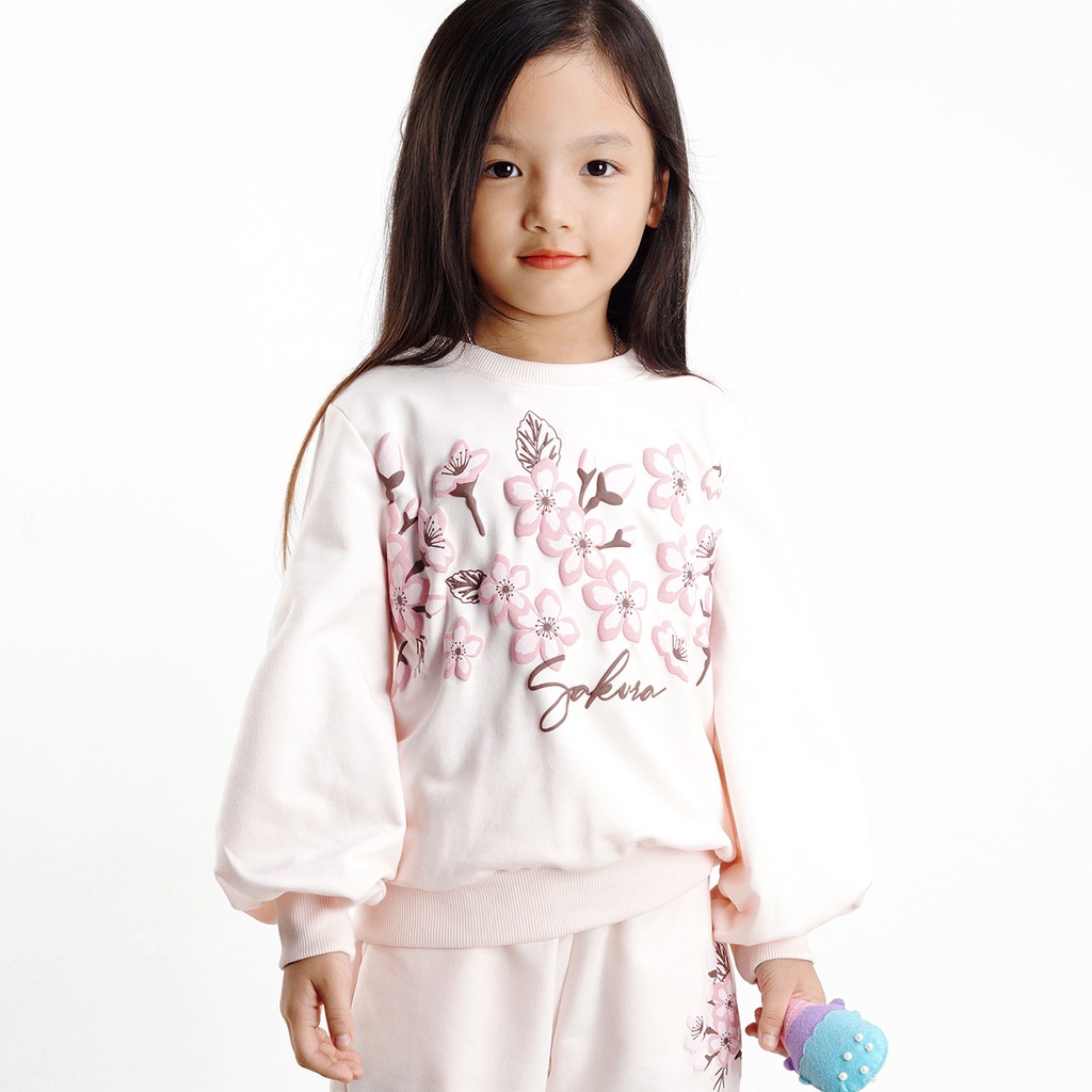 Áo nỉ bé gái SAYME nỉ thu đông cotton da cá mềm mịn dày dặn ấm áp in hoạt hình dễ thương GCSI0013