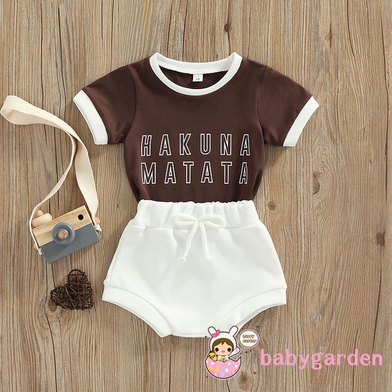 Bộ Áo Thun Tay Ngắn In Chữ + Quần Short Lưng Thun Thời Trang Mùa Hè Cho Bé Gái 0-24 Tháng Tuổi