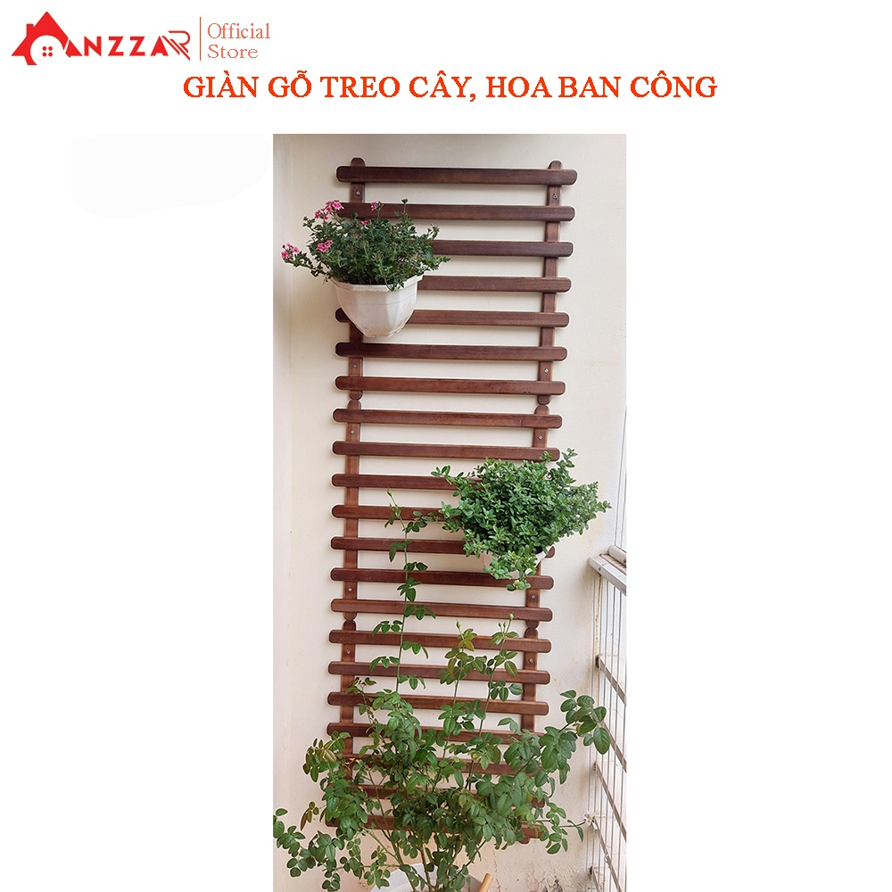 Giàn gỗ treo tường Anzzar gỗ thông nhập khẩu trang trí ban công trồng hoa, cây cảnh KBC-02