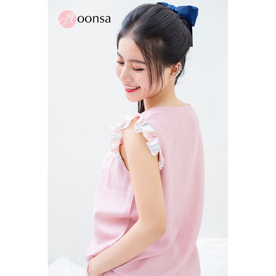 Đồ ngủ nữ tơ linen Bèo Sọc Cổ Tròn [ Moonsa ] | BigBuy360 - bigbuy360.vn