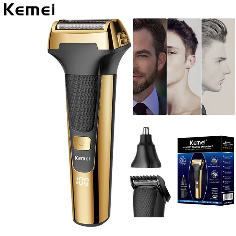 Tông Đơ Cắt Tóc Kèm Đầu Cạo Và Tỉa Lông Mũi 3 Trong 1 Kemei Km 6551