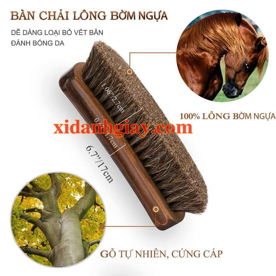 Bàn chải đánh giày lông ngựa gỗ sồi không làm trầy xước đồ da