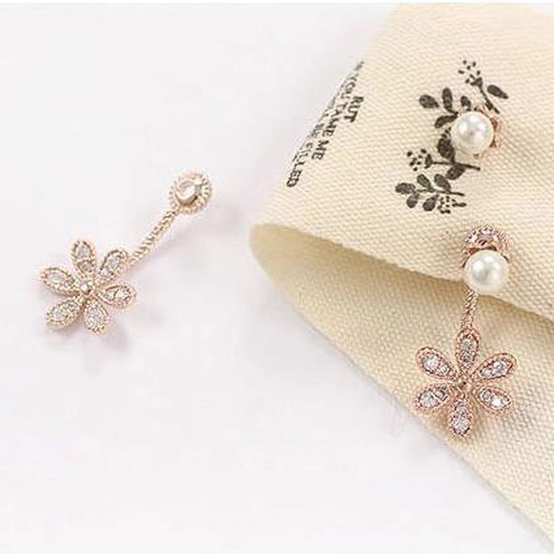 Khuyên tai mặt hoa khảm đá phối ngọc trai thời trang sang trọng cho nữ