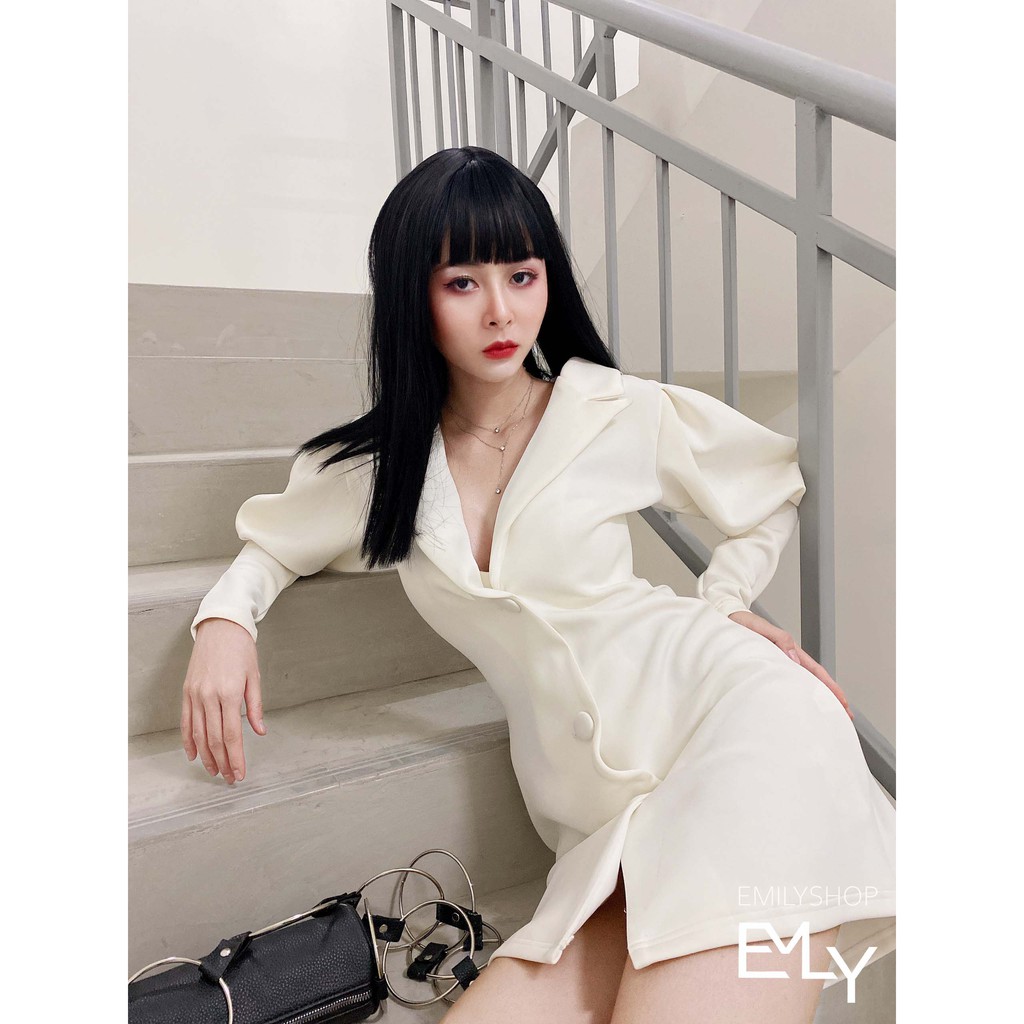Đầm nữ trắng kiểu vest tay dài midi  Emilyshop