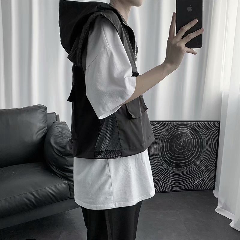 Áo Khoác Đen Có Hai Túi Đằng Trước Không Tay Có Nón Năng Động Cho Nam | BigBuy360 - bigbuy360.vn