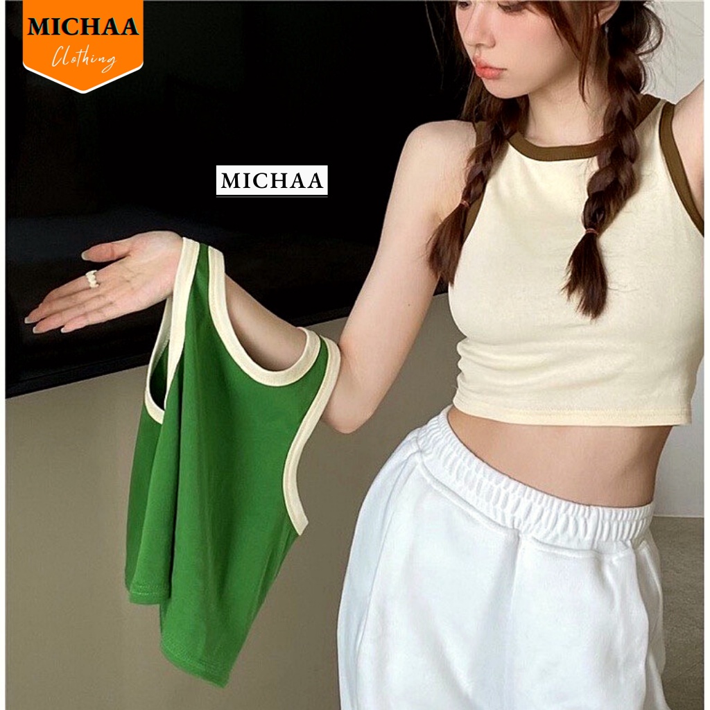 Áo Croptop BA LỖ PHỐI VIỀN Nhiều Màu Basic Trơn Nữ Thun Gân Kiểu Ôm Body - MICHAA