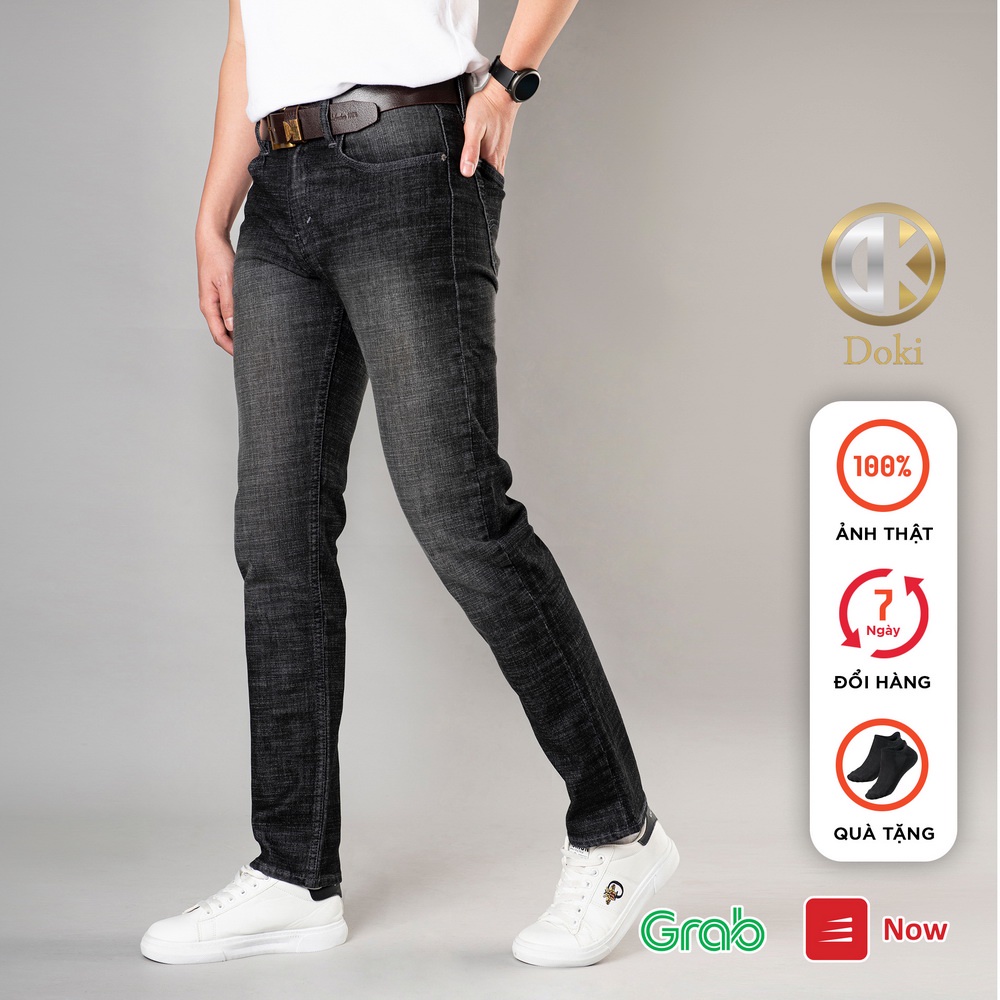 Quần Jean Nam Cao Cấp  Màu Xám Đen DN-01, Quần bò nam dáng ôm đứng co giãn nhẹ - Doki Store