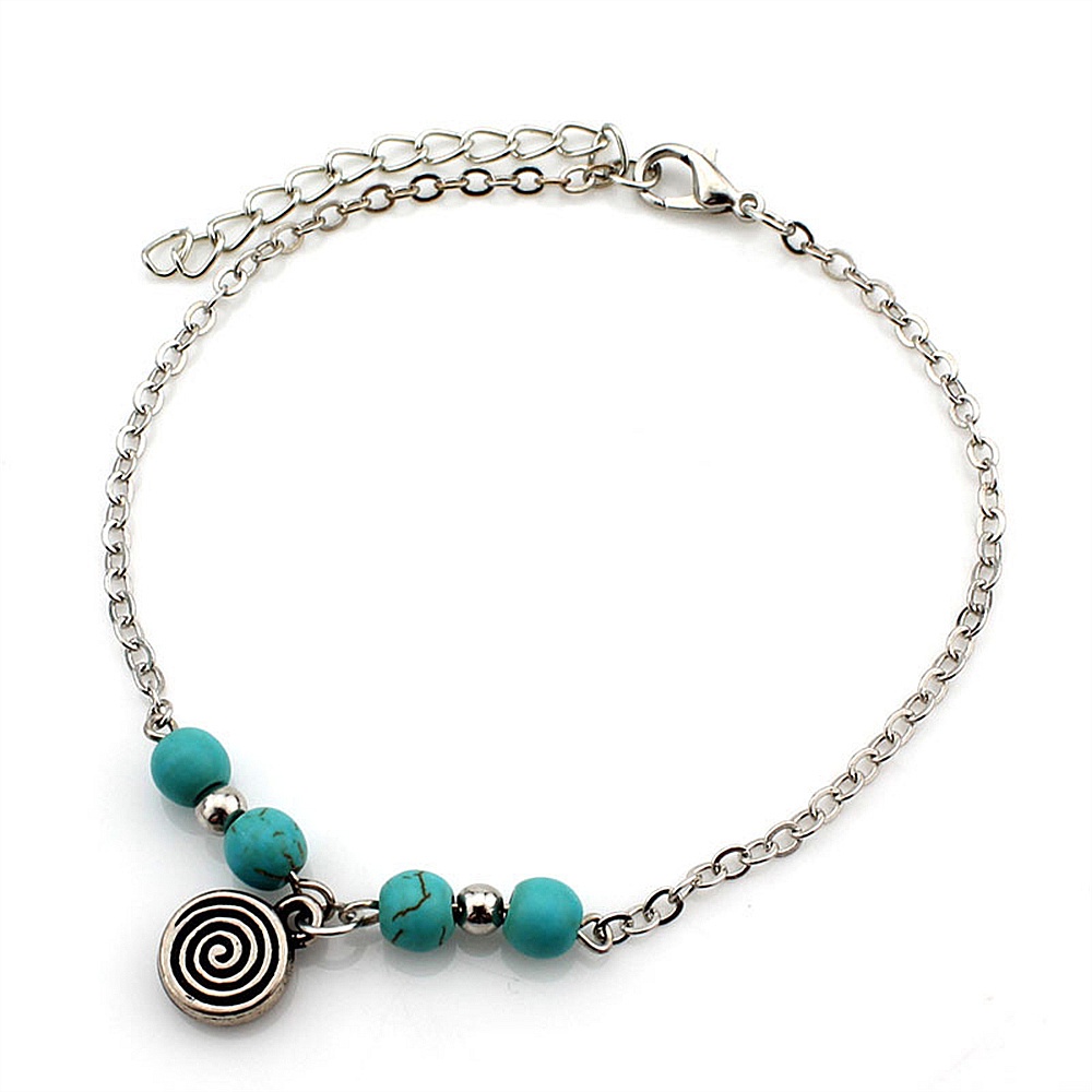 Lắc Chân Mặt Hình Bàn Tay Fatima/Cá Heo Đính Đá Ngọc Lam Phong Cách Bohemian Đi Biển Cho Nữ