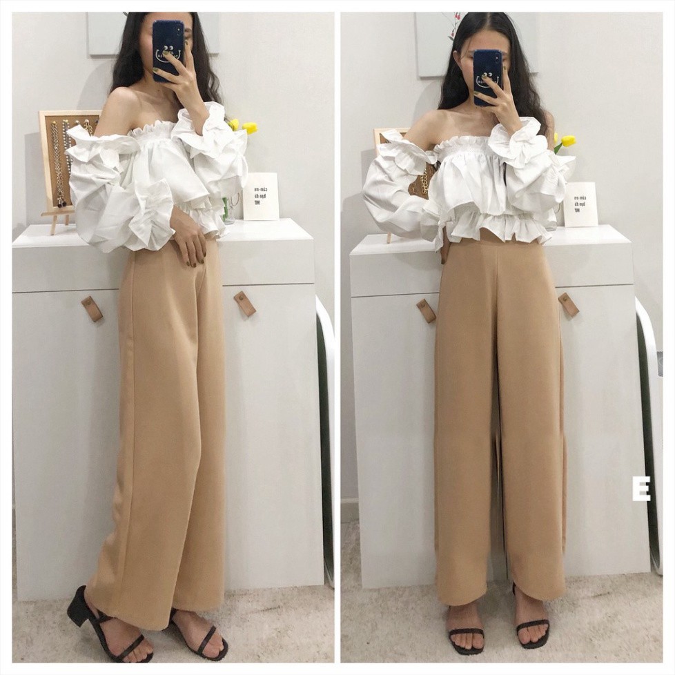 Quần ống rộng culottes suông dài chất dày lưng cao 2 màu đen be (Tất cả là hình thật)